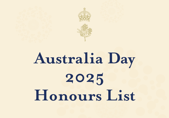 A tile that says 'Australia Day 2025 Honours List'