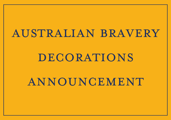 Test reads Australian Bravery Decorations Announcement